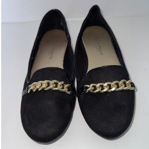 VTG Payless Women Black Faux Suede/Gold Chain Loafers 7.5 Y2K Preppy Career Goth